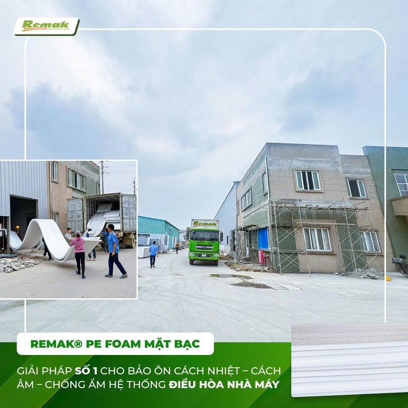 Xốp PE cách nhiệt Remak® PE-OPP – Giải pháp bảo ôn HVAC tại KCN Khai Sơn Xốp pe bảo ôn cách nhiệt điều hòa